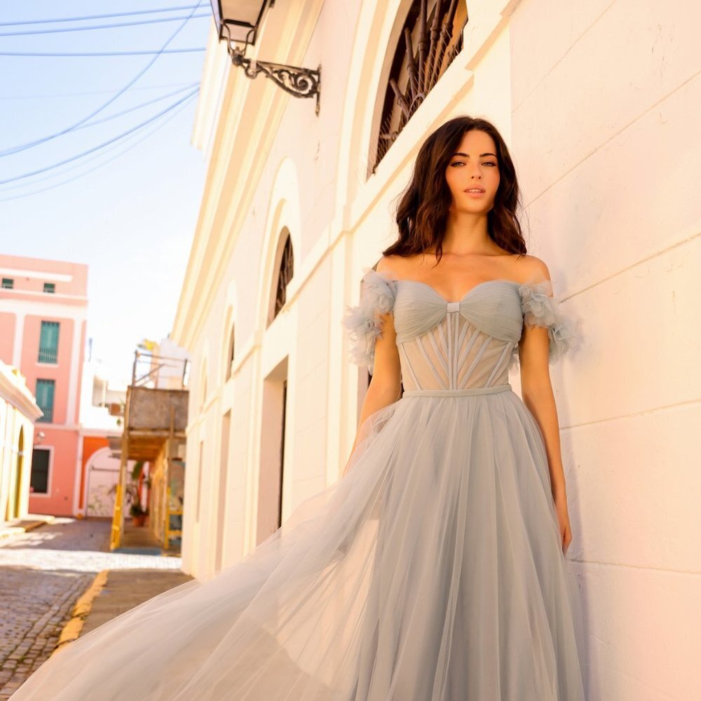 NEW LONG A-LINE OFF SHOULDER DRESS WITH LACE UP BACK 7 SWEETHEART NECK NX Y1474